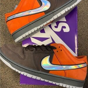 Nike SB Dunk Low Pro Muni Fast Pass in Orange & Brown with Holographic Swoosh